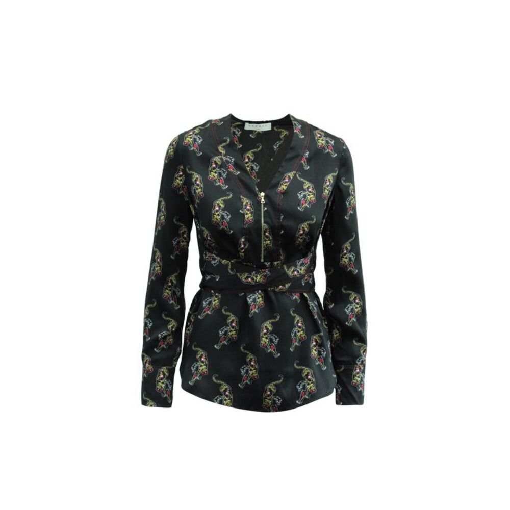 Sandro Paris Aya Tiger Print Blouse in Black Print Polyester